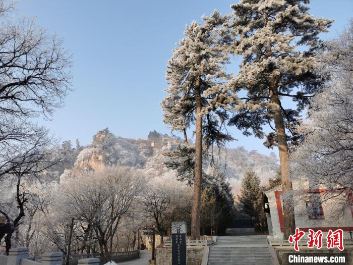 圖為崆峒山霧凇景色美不勝收。　徐振華 攝